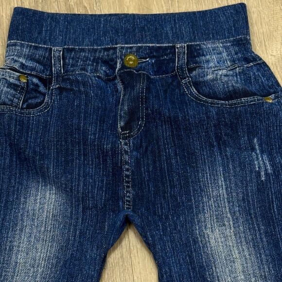 Capri High Waist Jegging Faux Blue Fade Jeans Leggings Small Lightweight Stretch - Picture 3 of 4